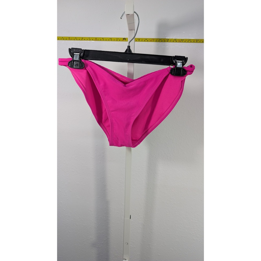 Hot Pink Ribbed V-Front Bikini‎ Bottoms Neon Textured Swimwear Size Medium